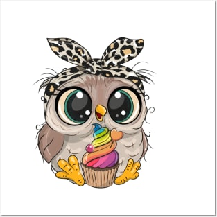 Cute owl with cupcake Posters and Art